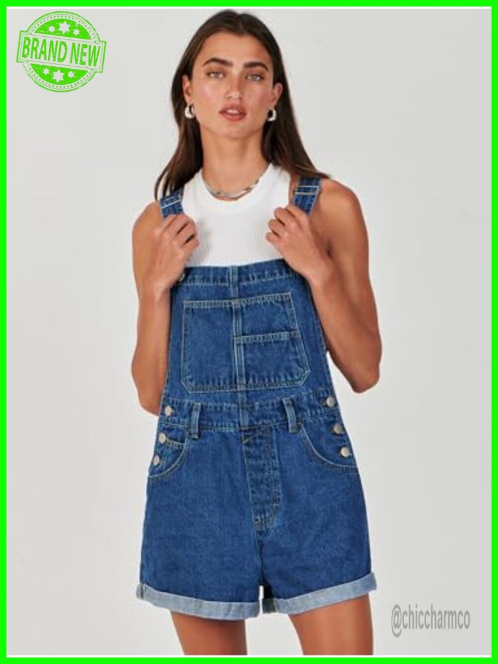 Women's Denim Overalls Shortalls Loose Fit Adjustable Straps Jumpsuit - Picture 4 of 6